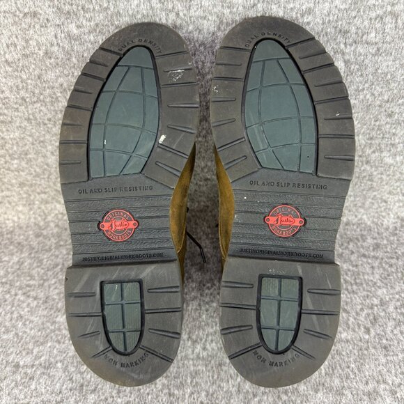 ✅Justin Original Brown Leather Work-boots Soft-Toe EH J-Max 440 Mens 12D USA - Picture 10 of 12